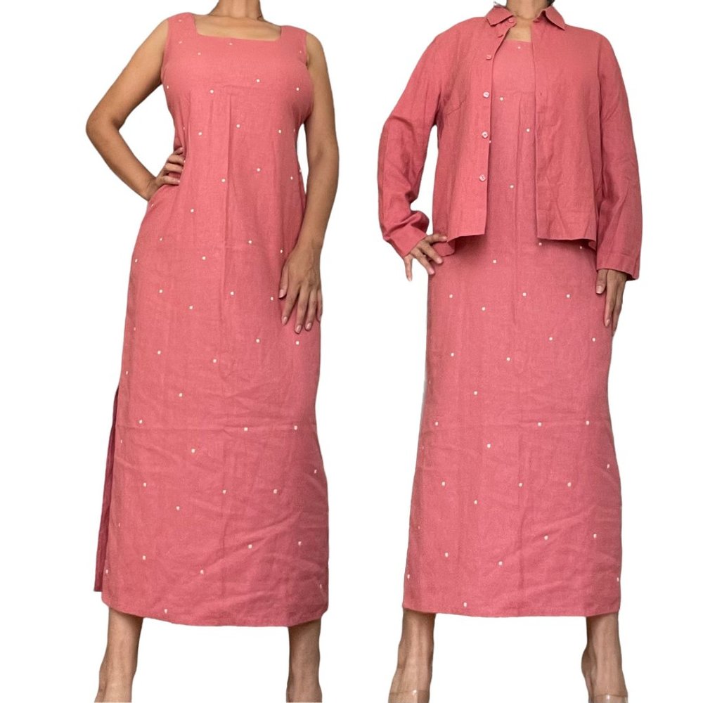 Norton Womens Matching Set Outfit Blazer Dress Small S Pink Linen Midi